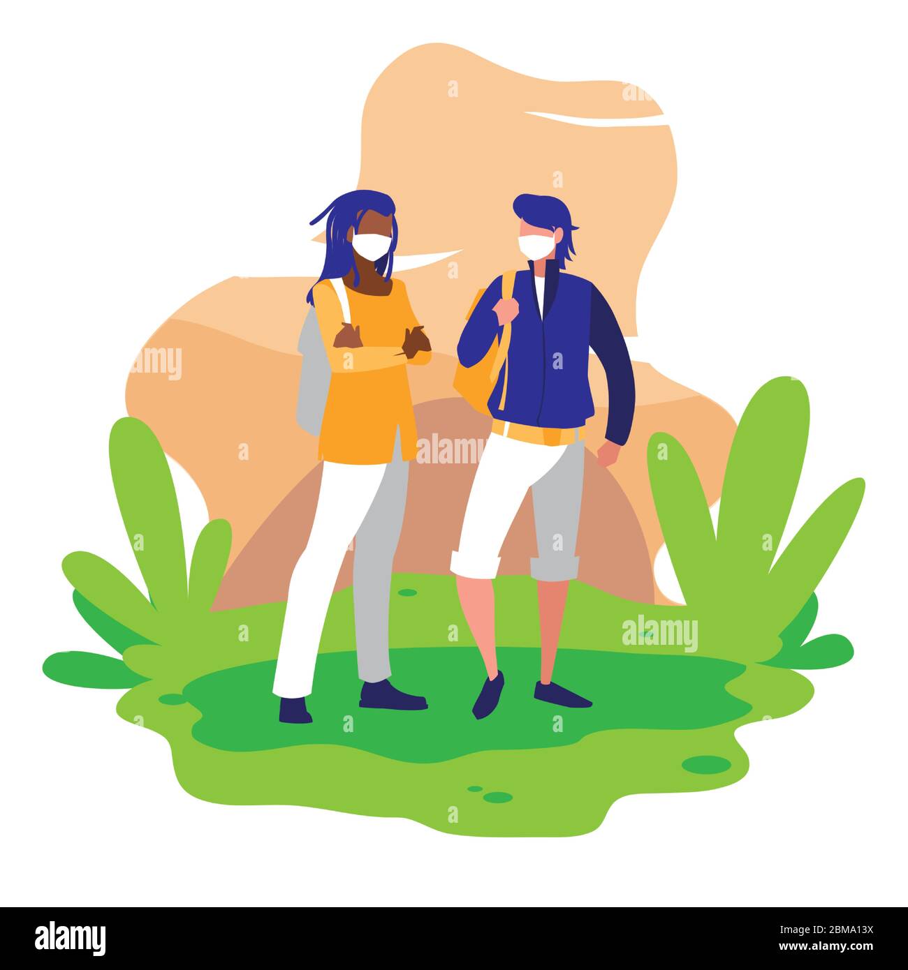 Avatar uomo con maschere fuori dal disegno del tema del virus Covid 19 illustrazione vettoriale Illustrazione Vettoriale