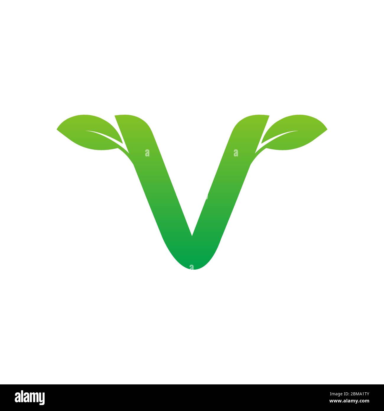 Concetto di design del logo a foglia con lettera V. Illustrazione Vettoriale