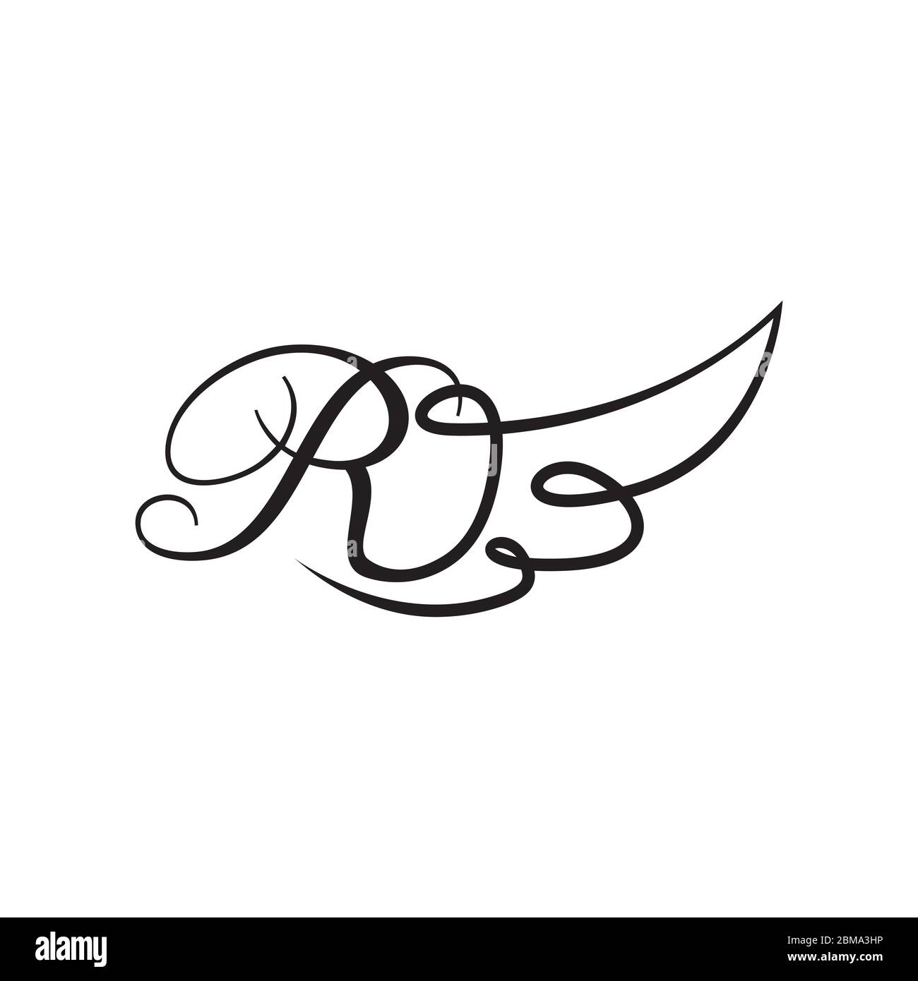 R lettera logo ala scrittura a mano elegante concetto di design di lusso Illustrazione Vettoriale