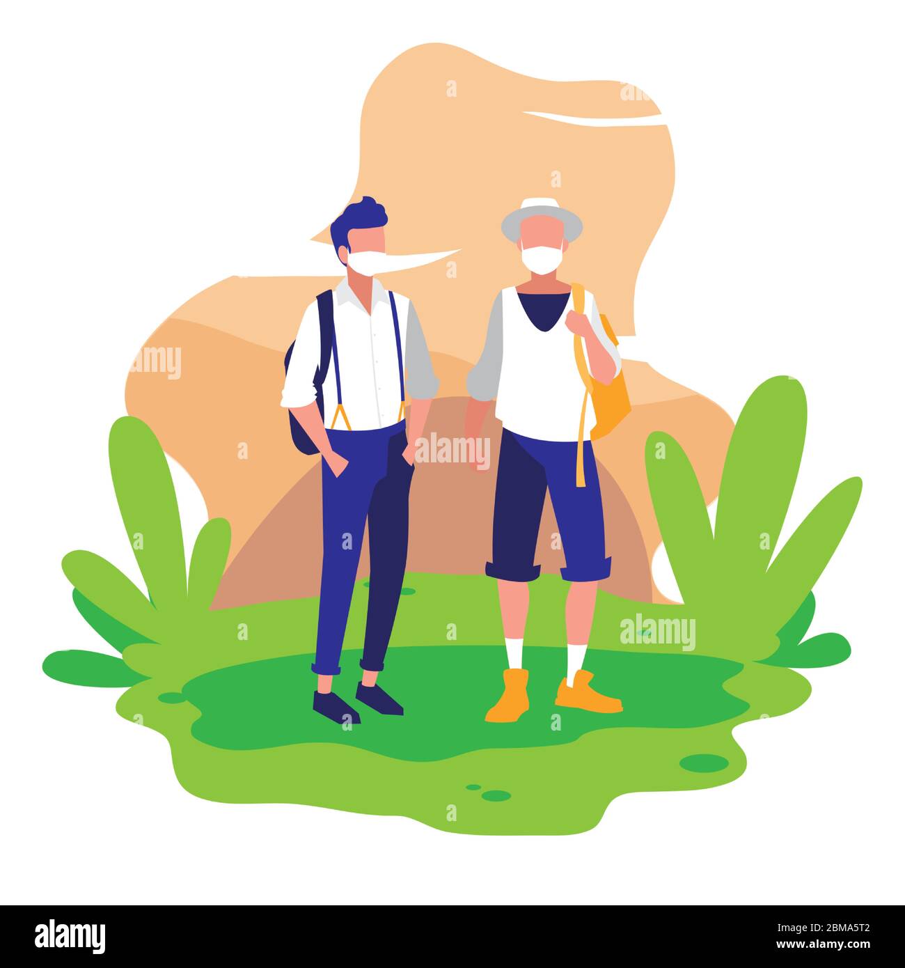 Avatar uomo con maschere fuori dal disegno del tema del virus Covid 19 illustrazione vettoriale Illustrazione Vettoriale