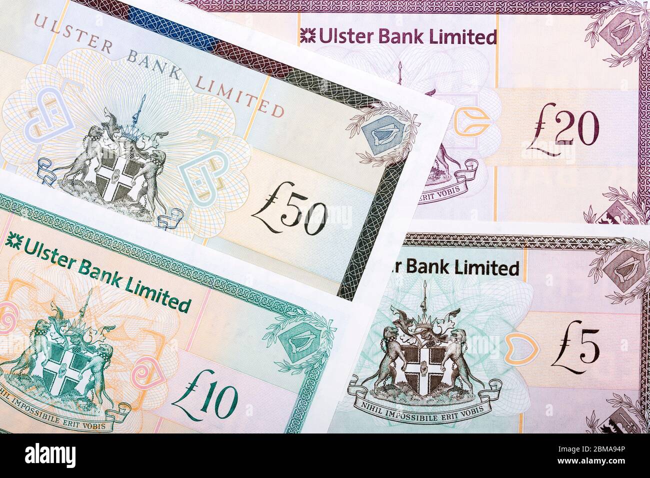 Banconote dell'Irlanda del Nord un contesto commerciale Foto Stock