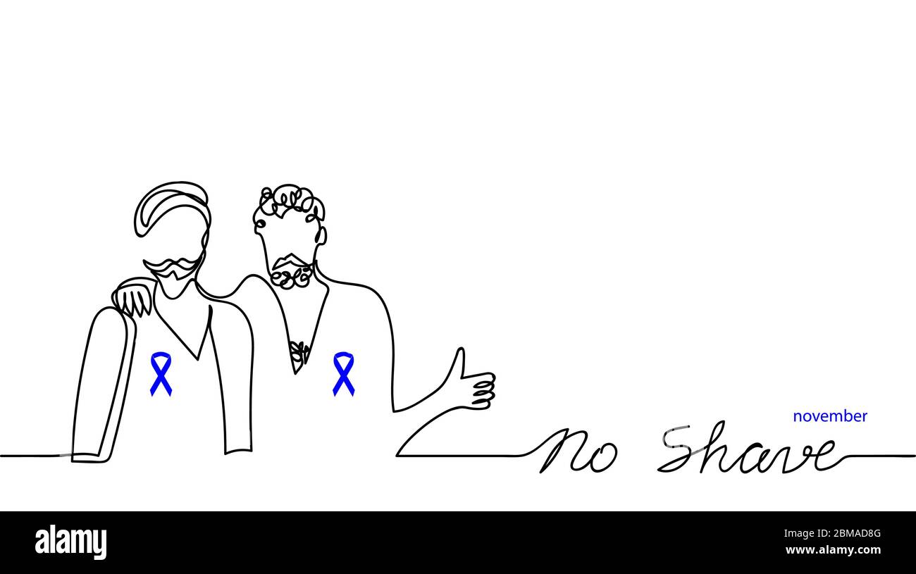Nessuna rasatura semplice banner di novembre, sfondo.illustrazione vettoriale. Uomini con nastri blu. Mese di consapevolezza del cancro della prostata Illustrazione Vettoriale