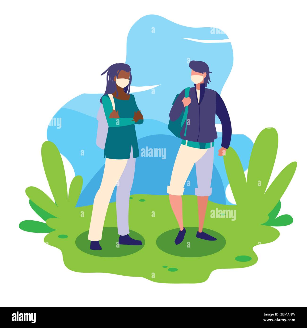 Avatar uomo con maschere fuori dal disegno del tema del virus Covid 19 illustrazione vettoriale Illustrazione Vettoriale