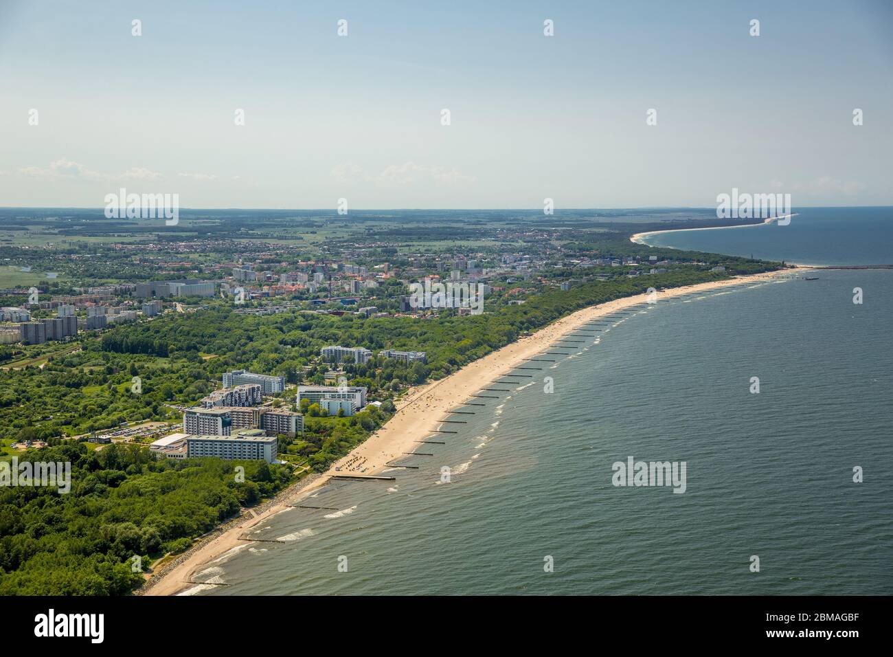 , Spiaggia del Mar Baltico a Kolobrzeg, 05.06.2016, vista aerea, Polonia, Pomerania occidentale, Kolobrzeg, Kolberg Foto Stock