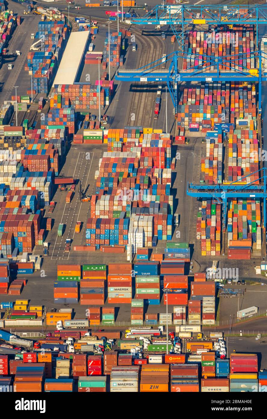 Terminal container Logport i, 07.02.2020, vista aerea, Germania, Renania Settentrionale-Vestfalia, Ruhr Area, Duisburg Foto Stock