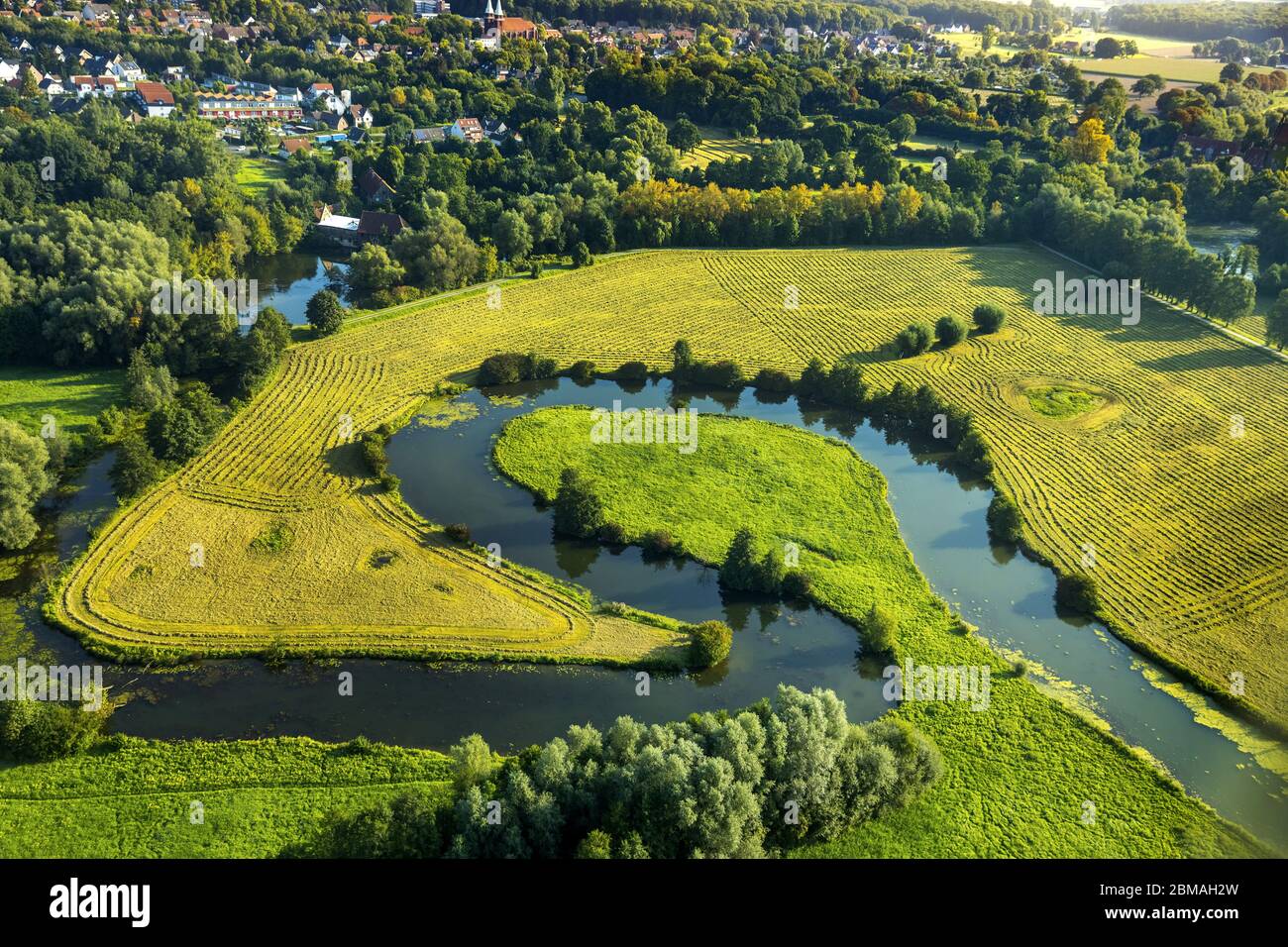 , billabong del fiume Lippe in Hamm, 23.08.2017, vista aerea, Germania, Renania settentrionale-Vestfalia, Area della Ruhr, Hamm Foto Stock