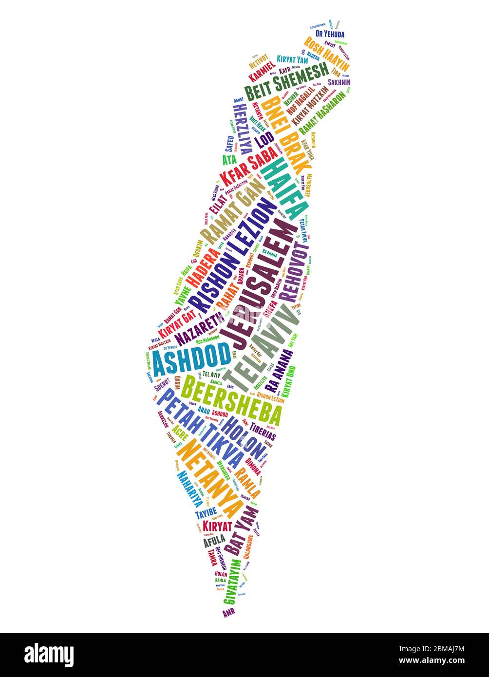 Mappa e lista delle città di concetto di nuvola di parole su sfondo bianco. Foto Stock
