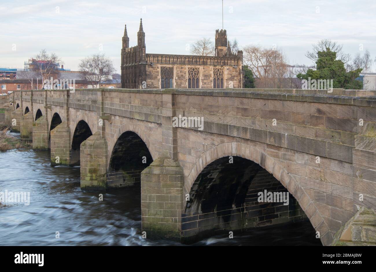 Wakefield Bridge e la sua storica cappella medievale di chantry, una delle cinque cappelle rimaste nel Regno Unito Foto Stock