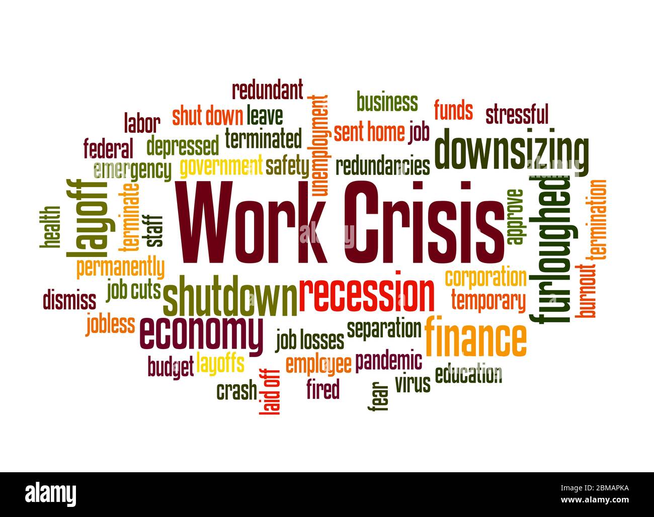 Concetto di cloud di crisi di lavoro su sfondo bianco. Foto Stock