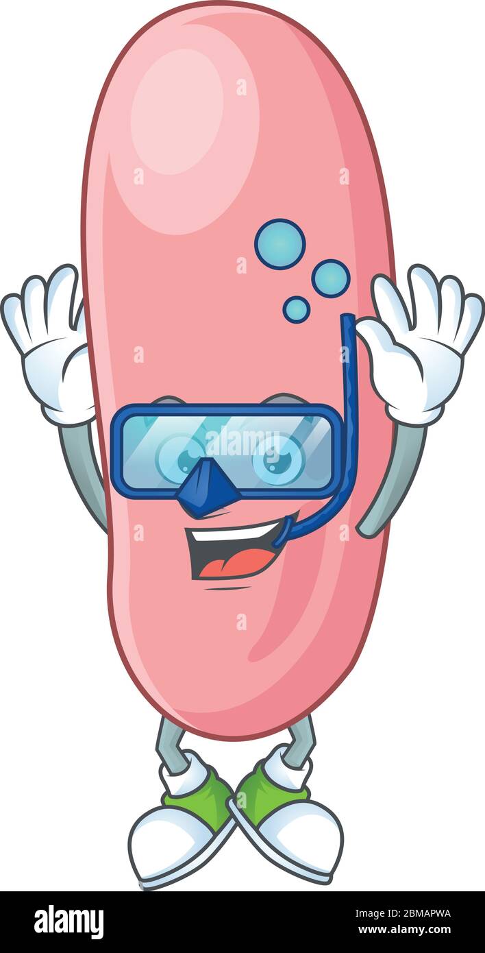 Mascot design concetto di legionella pneunophilla indossare occhiali da immersione. Illustrazione vettoriale Illustrazione Vettoriale