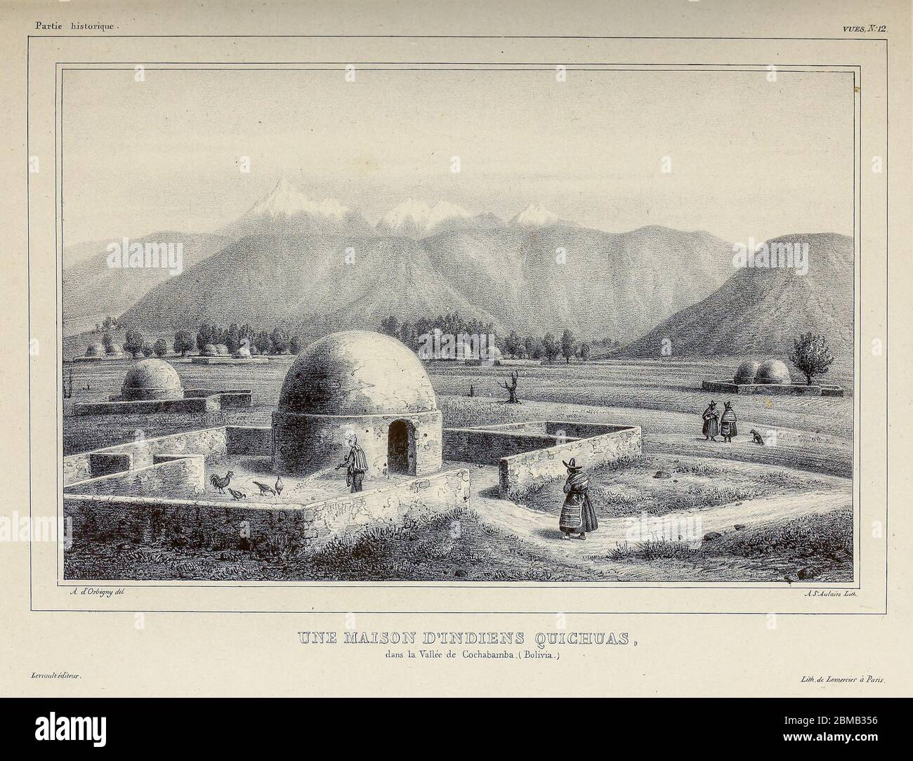 Paesaggio disegnato a mano UNA casa di indiani Quichuas, nella valle di Cochabamba. (Bolivia.) [Une maison d'Indiens Quichuas, dans la Vallée de Cochabamba. (Bolivia.)] Dal libro "Voyage dans l'Amérique Méridionale" [viaggio in Sud America: (Brasile, repubblica orientale dell'Uruguay, Repubblica argentina, Patagonia, repubblica del Cile, repubblica di Bolivia, repubblica del Perù), eseguito negli anni 1826 - 1833] 3° volume di: Orbigny, Alcide Dessalines d', d'Orbigny, 1802-1857; Montagne, Jean François Camille, 1784-1866; Martius, Karl Friedrich Philipp von, 1794-1868 pubblicato P. Foto Stock