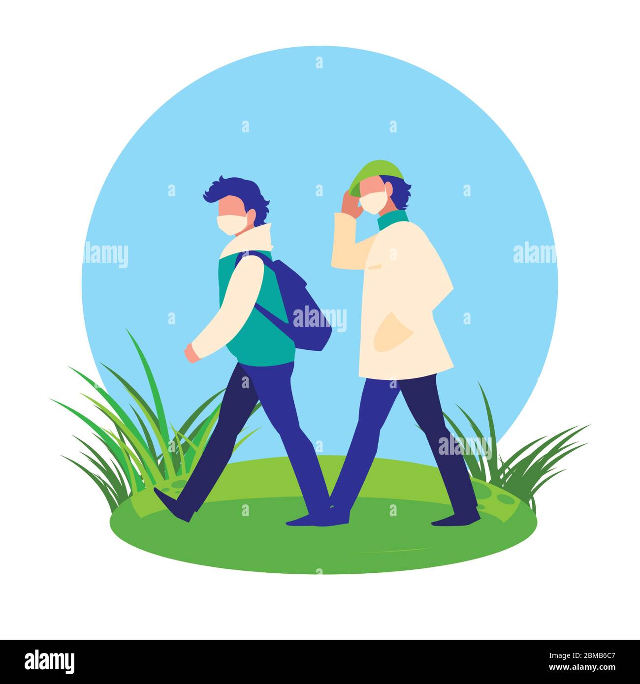 Avatar uomo con maschere fuori dal disegno del tema del virus Covid 19 illustrazione vettoriale Illustrazione Vettoriale