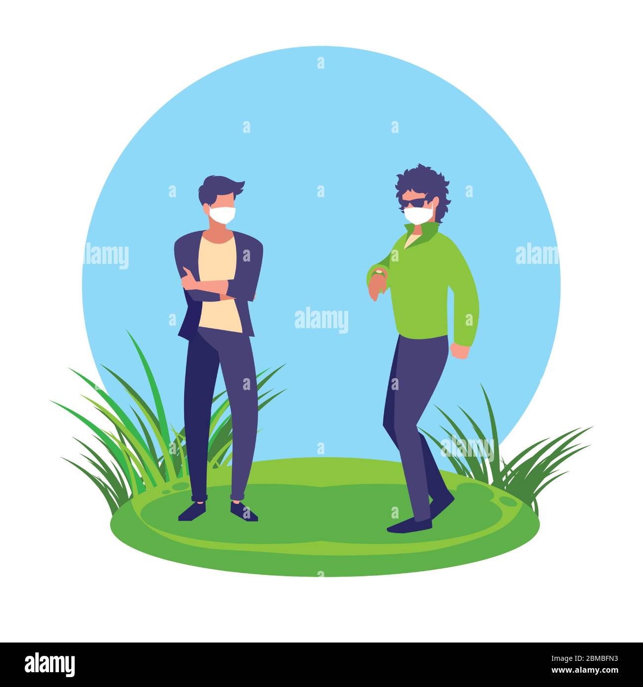 Avatar uomo con maschere fuori dal disegno del tema del virus Covid 19 illustrazione vettoriale Illustrazione Vettoriale