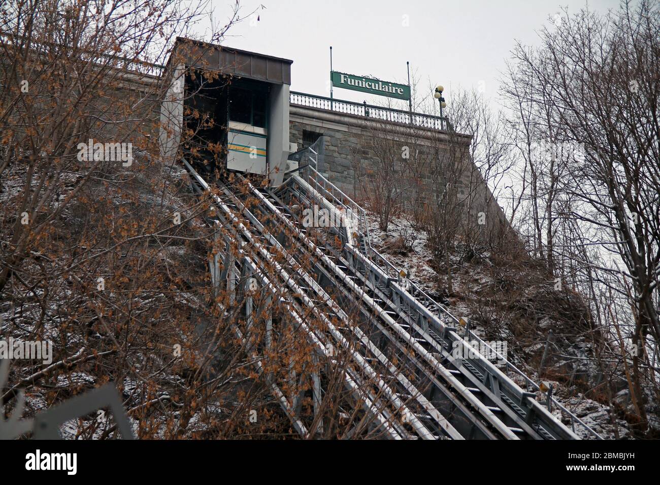 funiculaire storica della città di Quebec in una giornata invernale in Canada Foto Stock