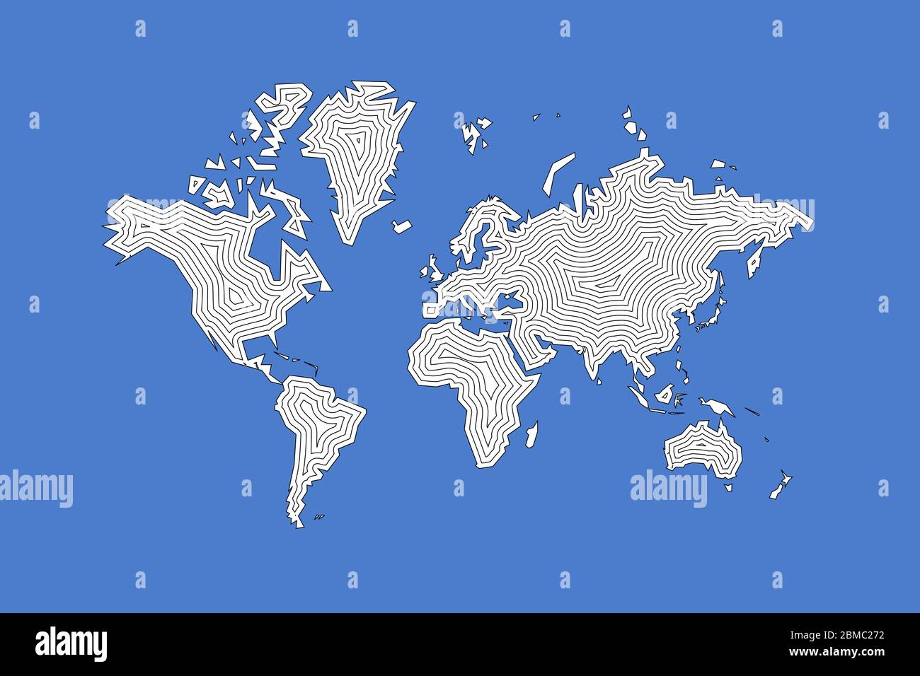 Mappa del mondo contorno impronta digitale stile - nitido poligonale stile geometrico semplice vettore. Illustrazione Vettoriale