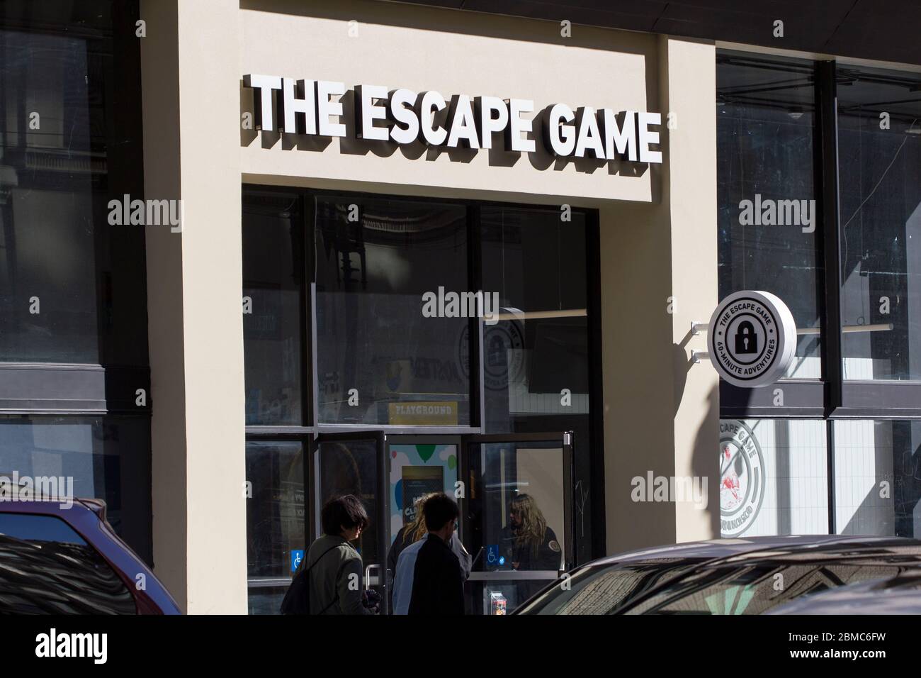 La sede del gioco di fuga nel distretto finanziario di San Francisco, California, visto Domenica, 9 febbraio 2020. Foto Stock
