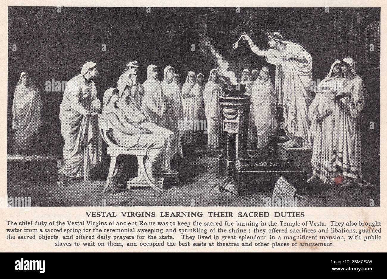 Pittura delle Vergini Vestal imparando i loro doveri sacri Foto Stock