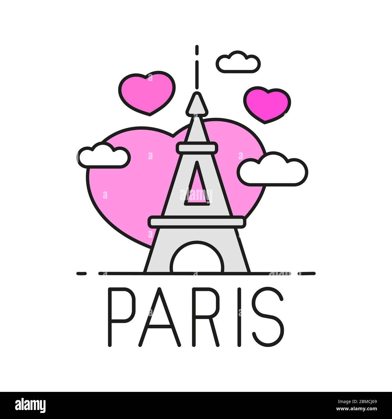Benvenuto a Parigi, biglietto di auguri illustrazione vettoriale con la Torre Eiffel Immagine e Vettoriale