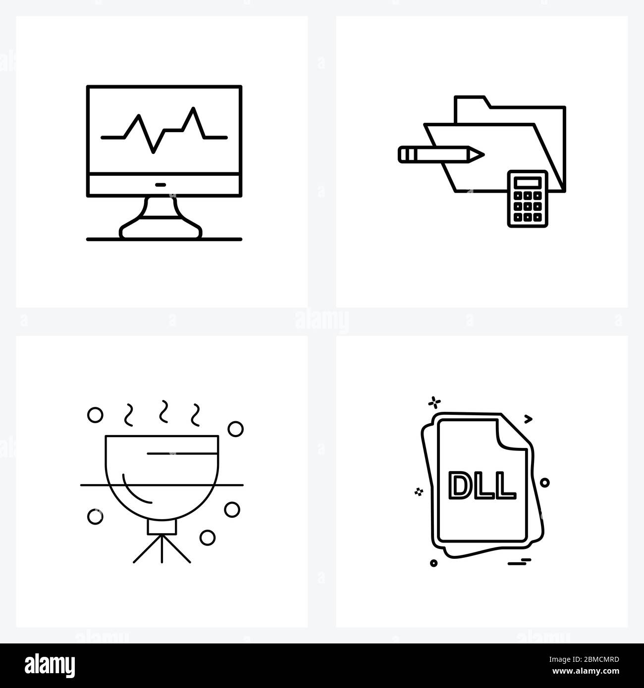 Set di 4 icone e simboli dell'interfaccia utente per battiti, esterni, schermo, calcolatrice, illustrazione vettoriale file Illustrazione Vettoriale