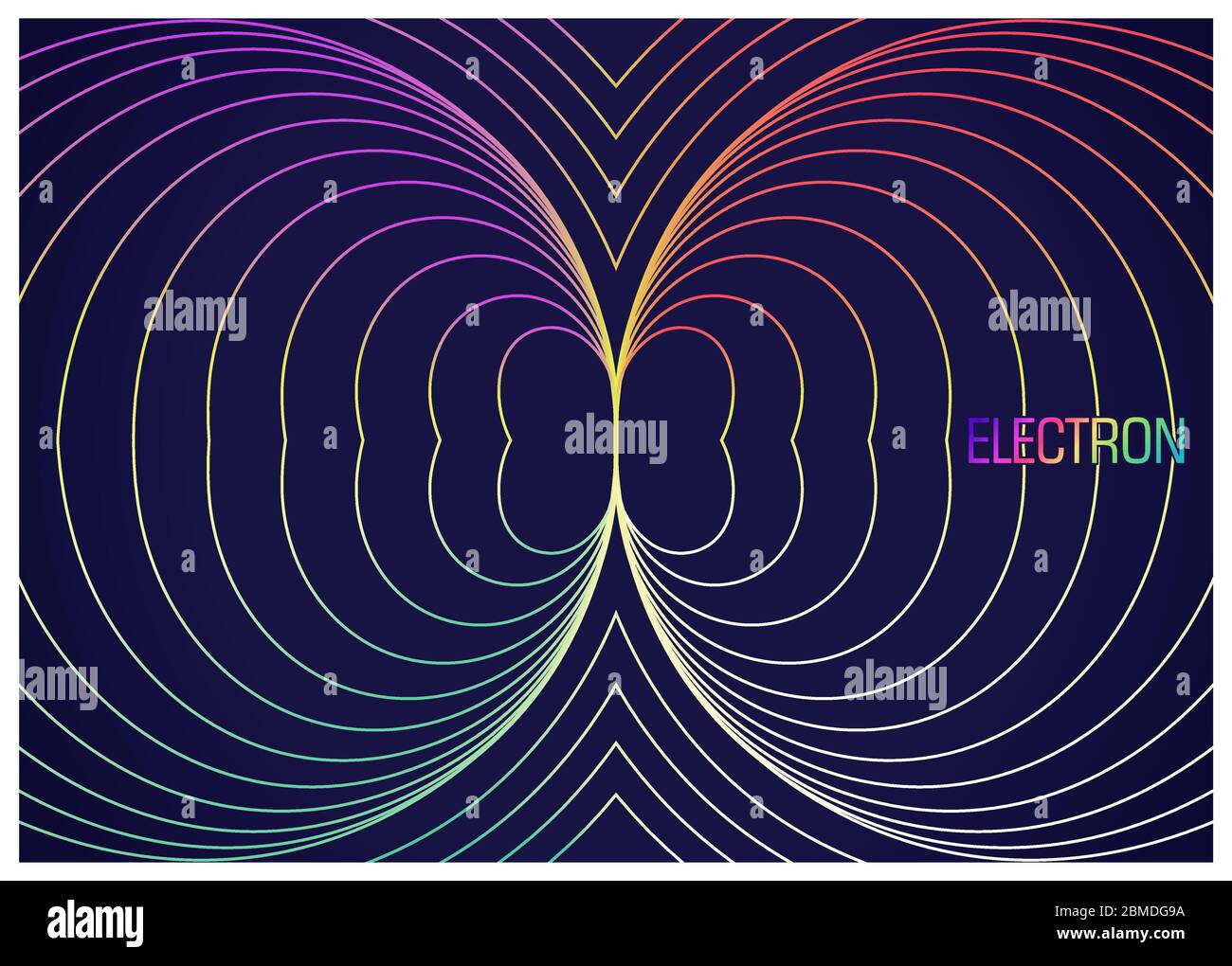 Elettrone. Composizione colorata con linee ondulate. Immagine astratta di particelle fisiche elementari. Progettazione concettuale la teoria della scienza. Illustrazione del vettore Illustrazione Vettoriale
