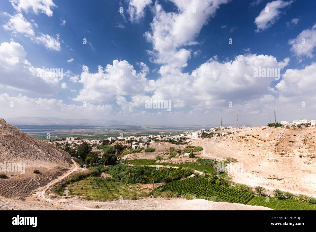 Fattoria agricola vicino Pella Ruins, Jordan Valley, Tabqet Fahel, Tabaqat Fahl, Irbit, governatorate Irbid, Giordania, Medio Oriente, Asia Foto Stock