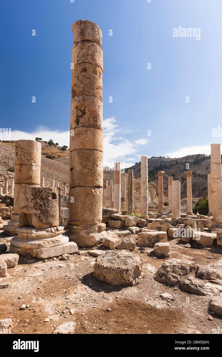 Chiesa della Cattedrale Bizantina, antiche rovine di Pella, antica Decapoli, Tabqet Fahel, Tabaqat Fahl, Irbit, governatorato Irbid, Giordania, Medio Oriente, Asia Foto Stock