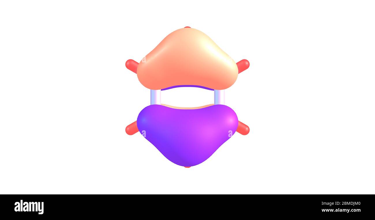 Orbitale molecolare o OMOO molecolare occupato più alto di una molecola di benzene. Illustrazione 3D Foto Stock