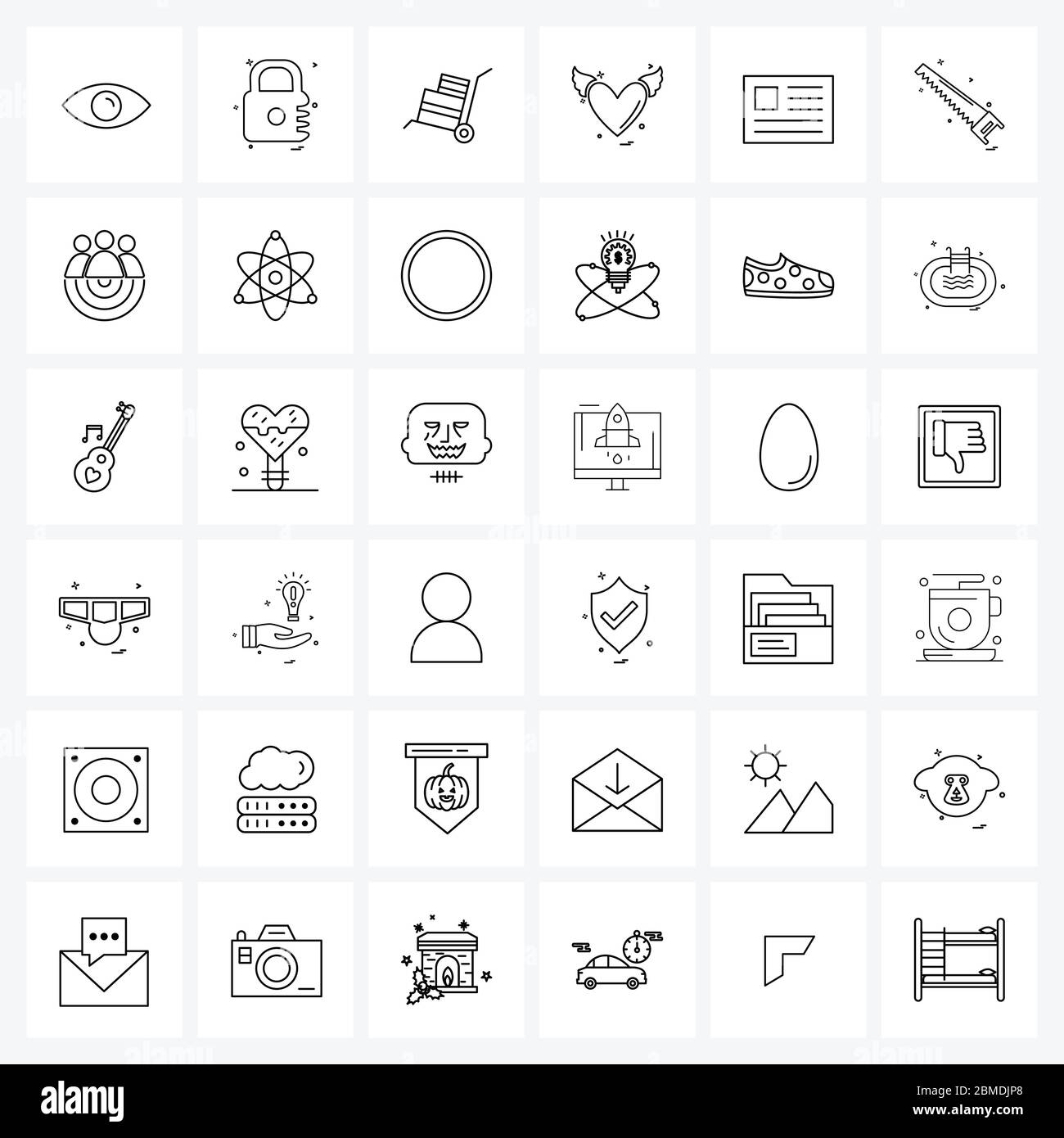 Mobile UI linea icona Set di 36 pittogrammi moderni di id, angelo, carrello, San Valentino, amore Vector Illustrazione Illustrazione Vettoriale