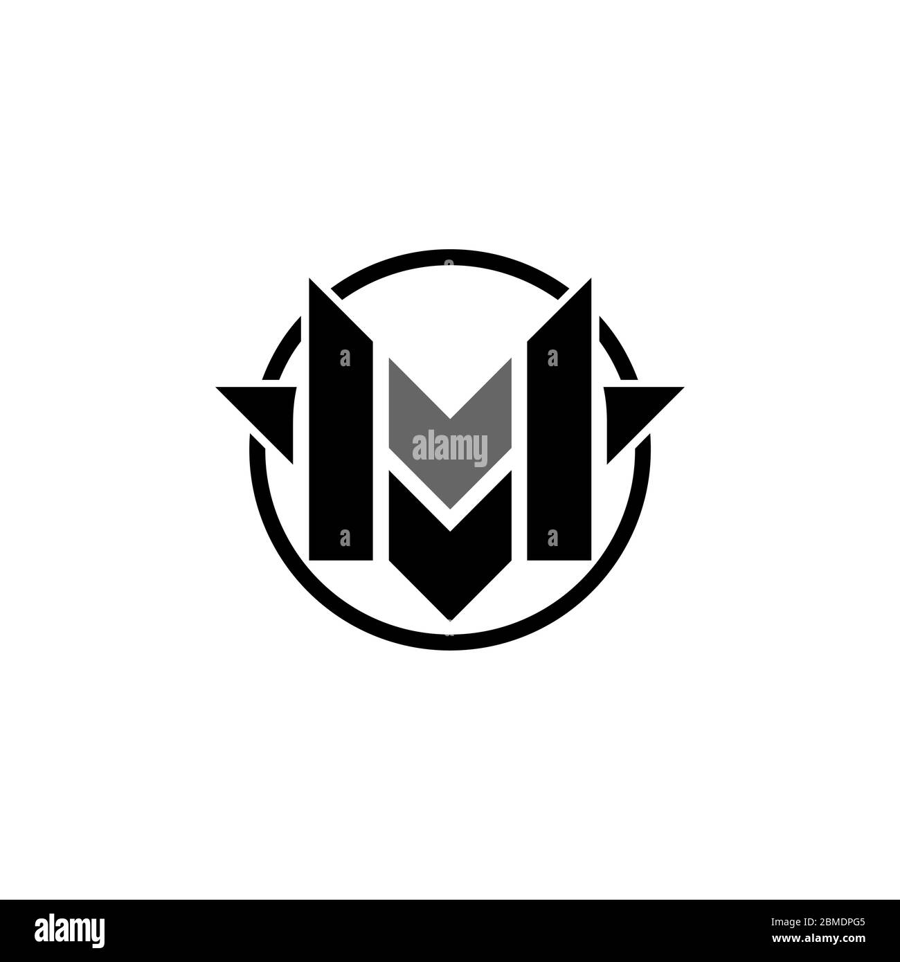 Lettera iniziale M, modello di concetto di disegno di logo grafico MV, isolato su sfondo bianco. Illustrazione Vettoriale