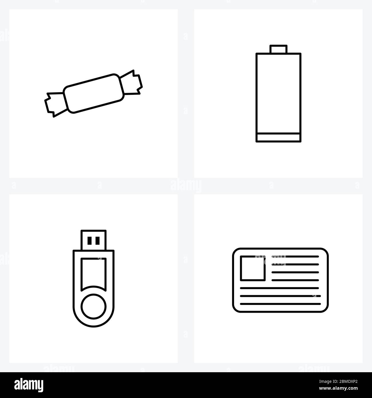 UI Mobile Set di icone linea di 4 pittogrammi moderni di toffee, storage, pasto, media, business Vector Illustration Illustrazione Vettoriale