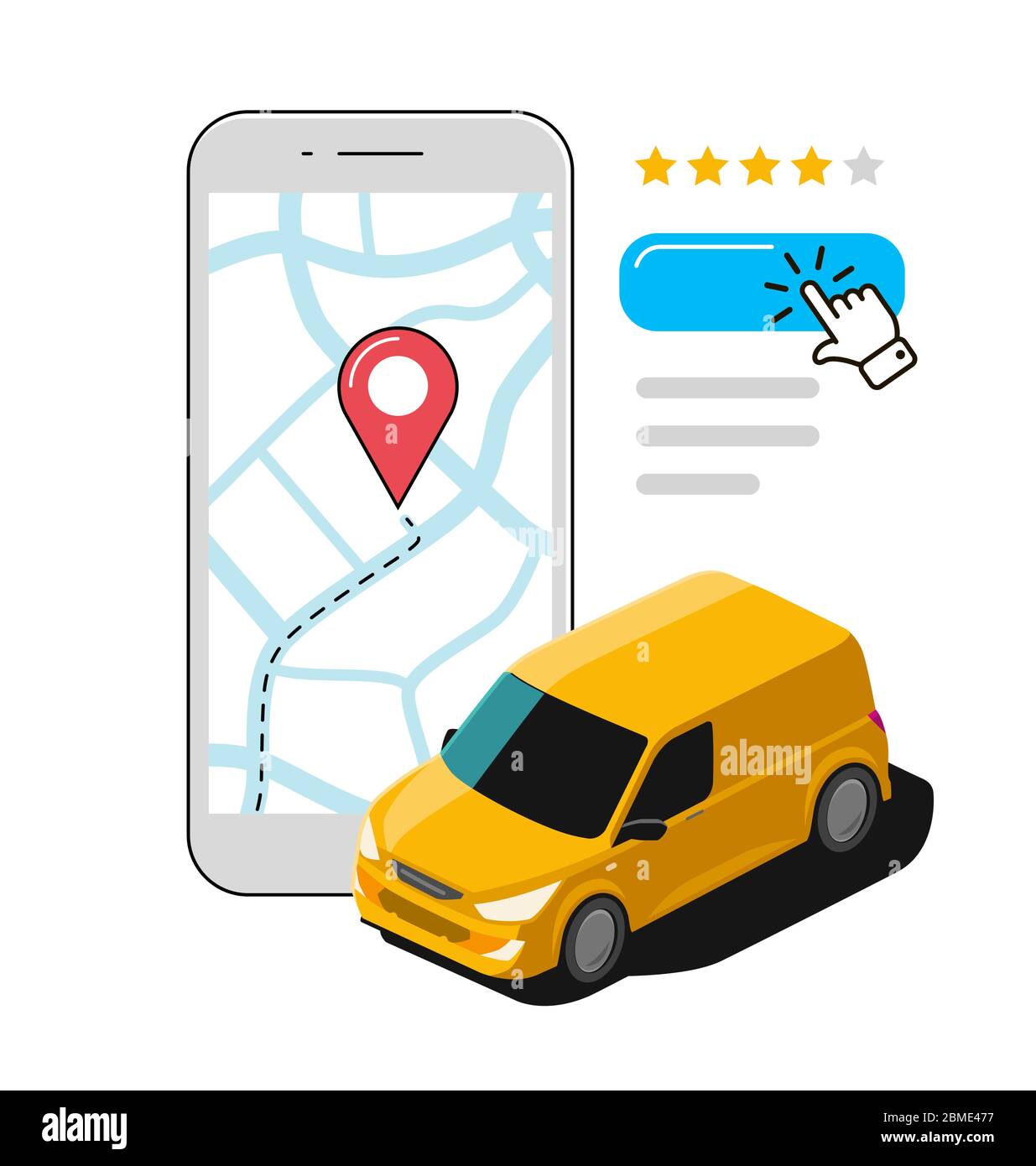 Consegna rapida tramite app mobile. Illustrazione del vettore di trasporto Illustrazione Vettoriale