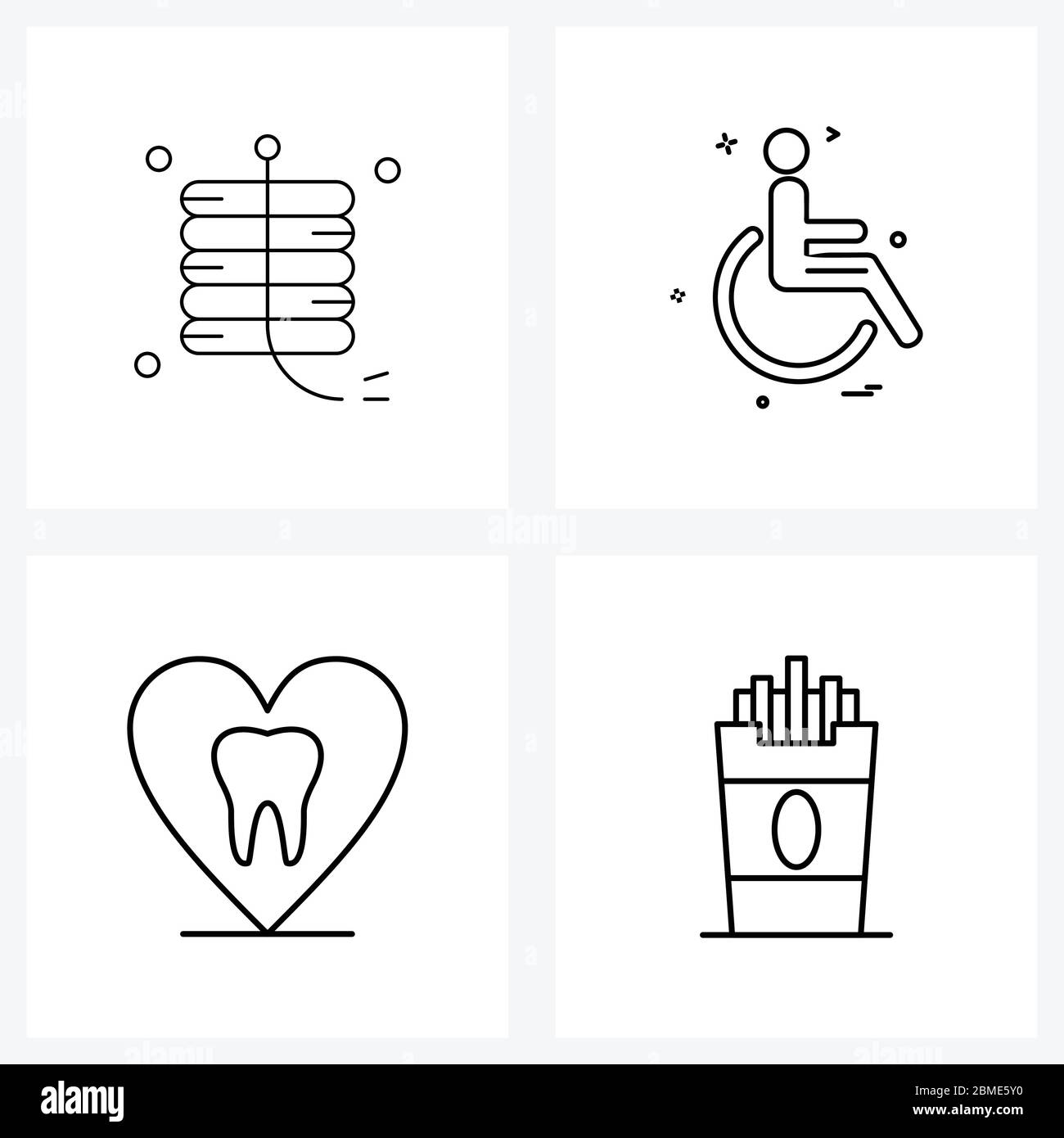 Modern Vector Line Illustrazione di 4 icone semplici di linea di cereratura, amore, firecracker, handicappati, illustrazione medica del vettore Illustrazione Vettoriale