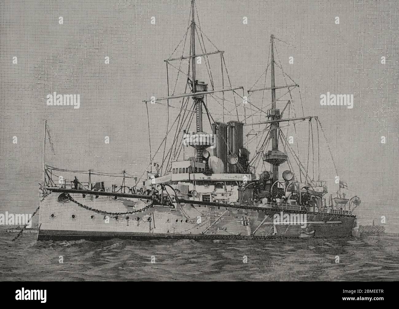 El acorazado'Centurion', buque insegna de la escuadra inglesa en Cina. Grabado por Sampietro. La Ilustración Española y americana, 15 de enero de 1898. Foto Stock