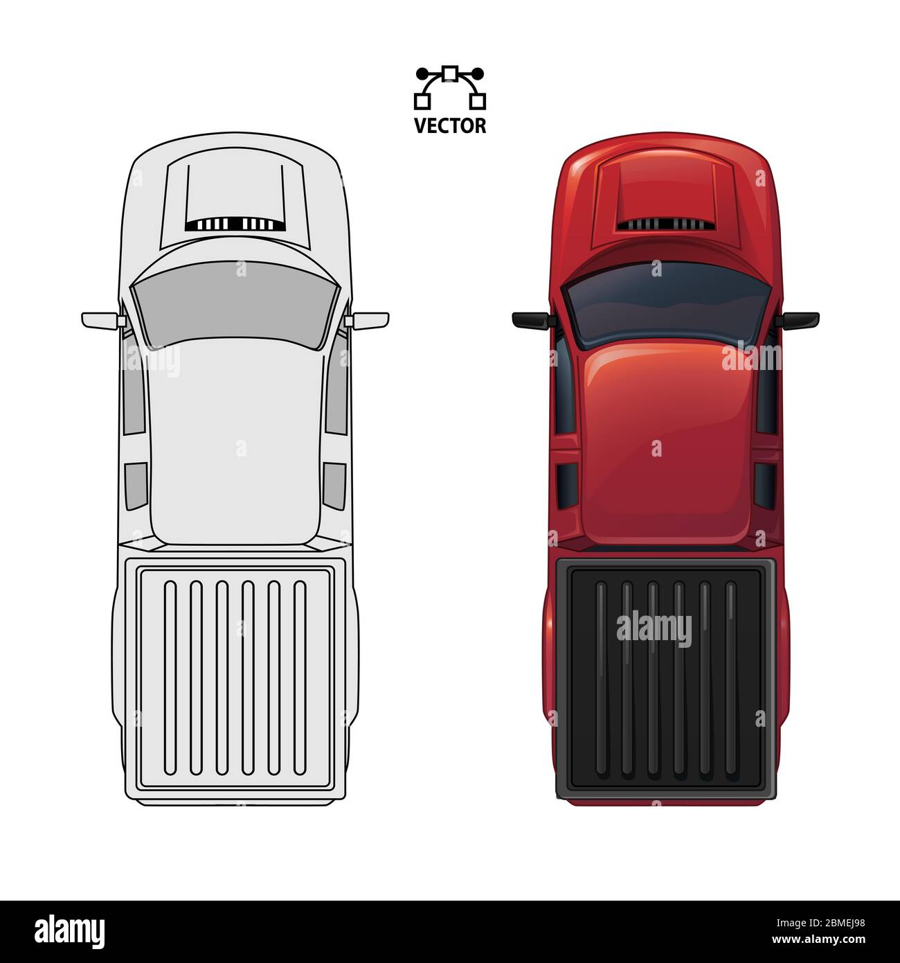 vista dall'alto della vettura forma del contorno e raccoglitore laterale , per la presentazione dello schema di parcheggio o dell'architettura , dimensioni effettive proporzionali. Nero isolato su bianco Illustrazione Vettoriale