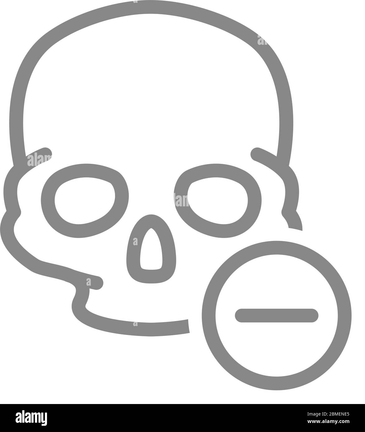 Cranio con icona della linea meno. Struttura ossea della testa, simbolo cranio Illustrazione Vettoriale