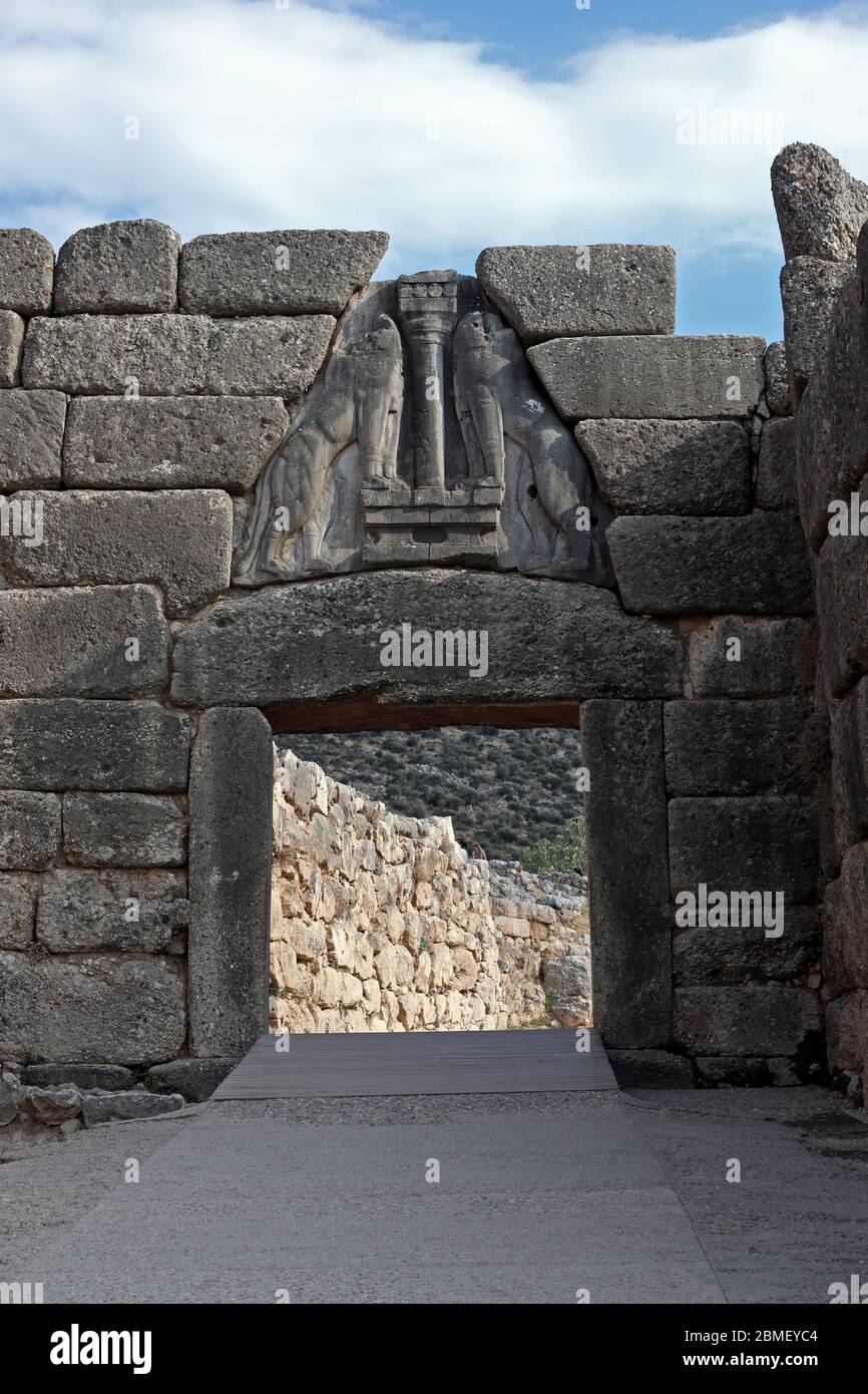 Porta del Leone, antica Micene, Grecia Foto Stock