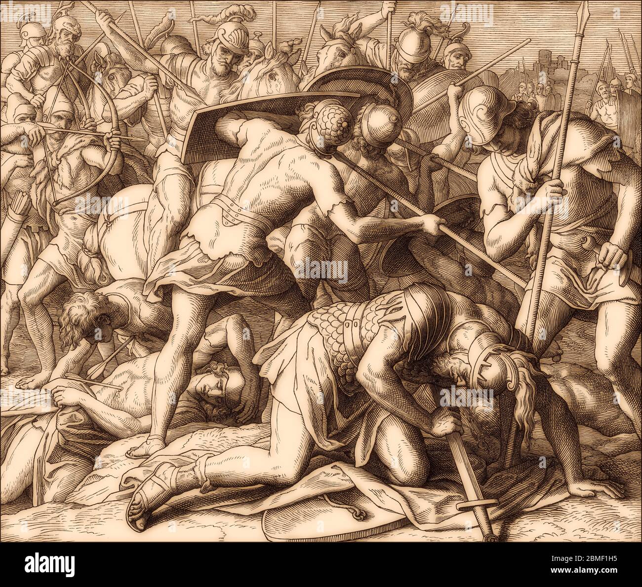 Battaglia di Gilboa, morte di Saul, Antico Testamento, di Giulio Schnorr von Carolsfeld Foto Stock