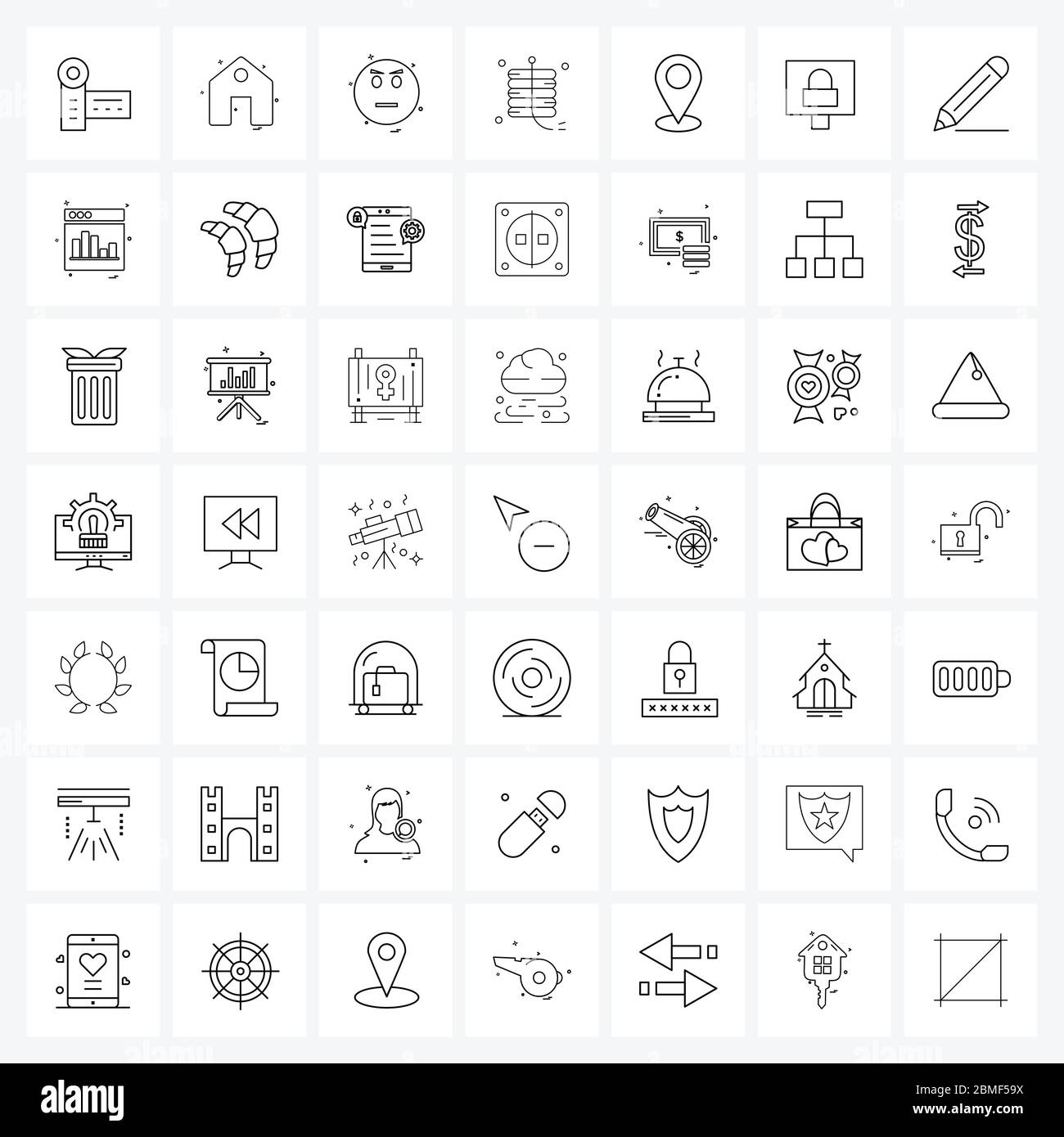 UI Set di 49 icone di linea di base di puntatore mappa, firecracker, emozioni, cinese, illustrazione vettoriale di cerebrazione Illustrazione Vettoriale