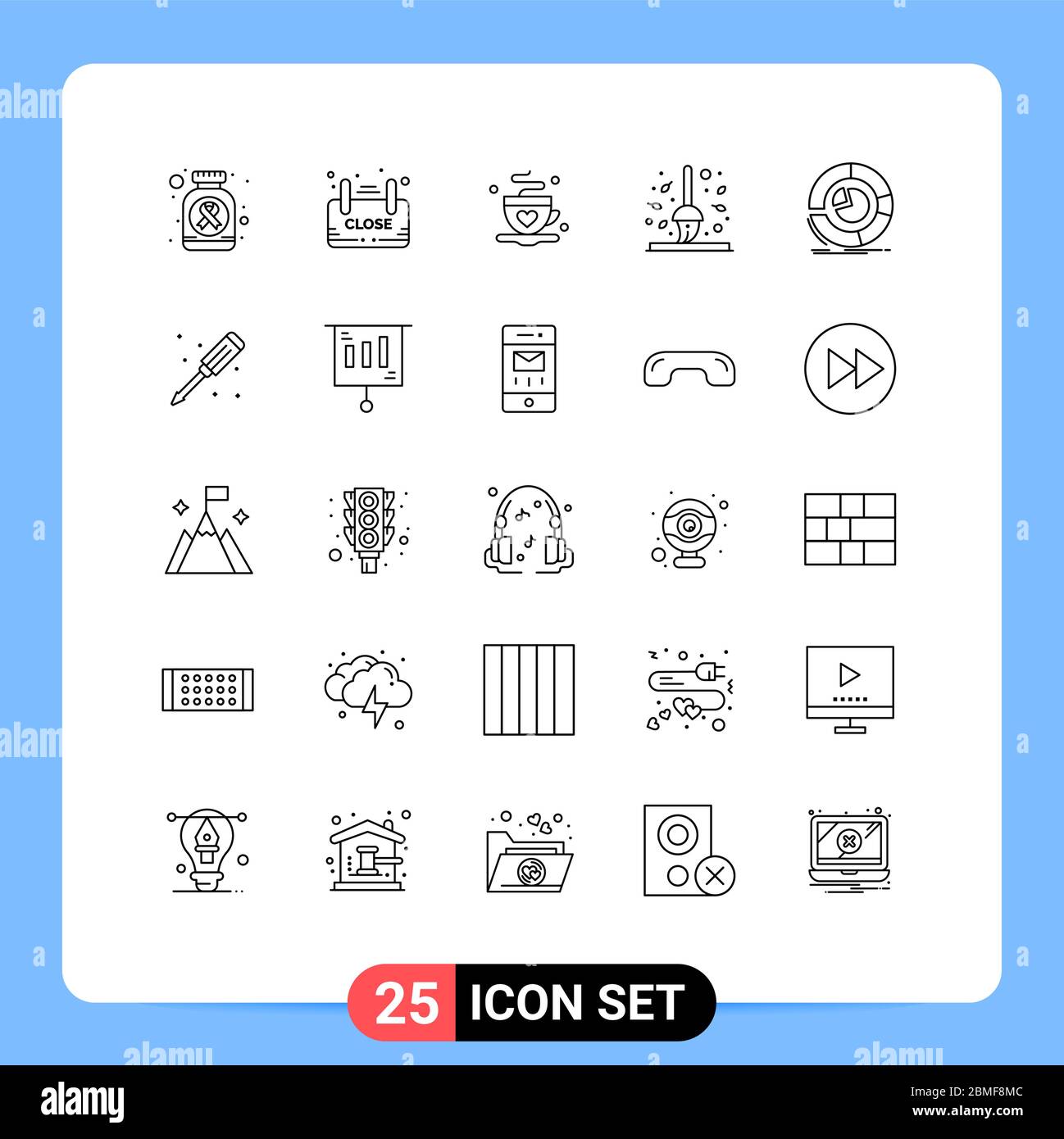 Universal Icon Symbols Gruppo di 25 linee moderne di rastrello, autunno, negozio, scopa, amore elementi Editable Vector Design Illustrazione Vettoriale