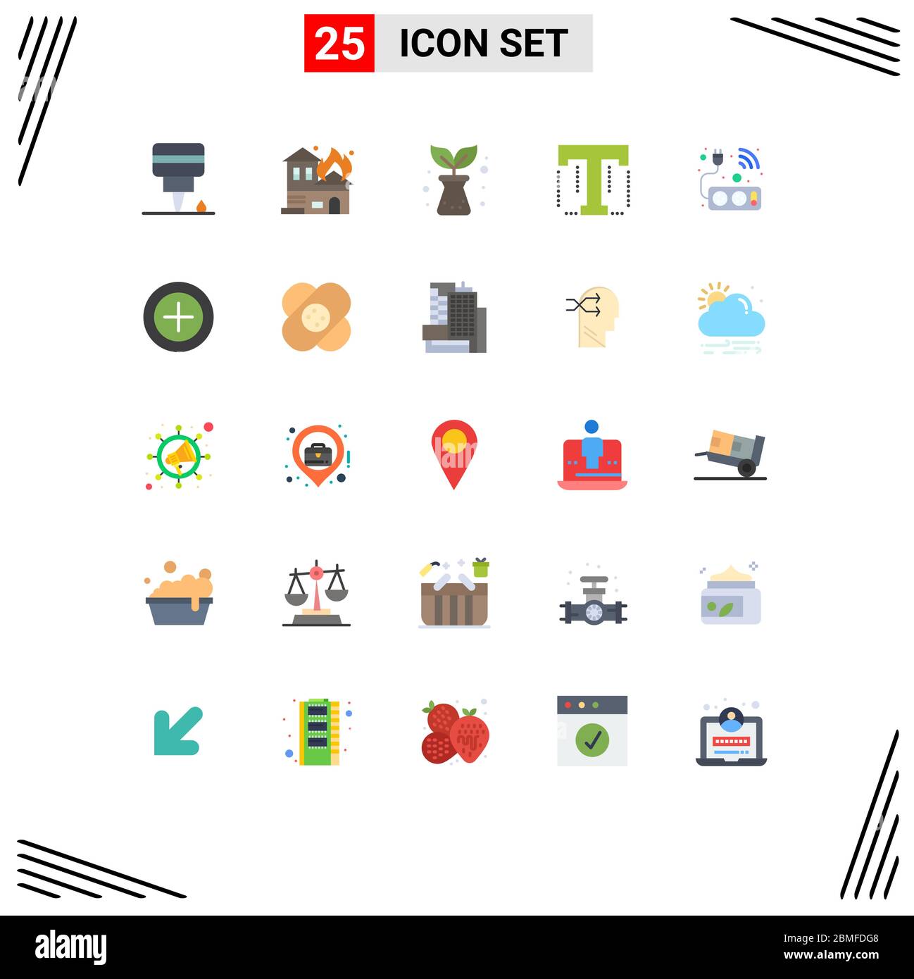 25 icone creative segni moderni e simboli di wifi, Smart, natura, plug, strumento elementi di progettazione vettoriale modificabili Illustrazione Vettoriale
