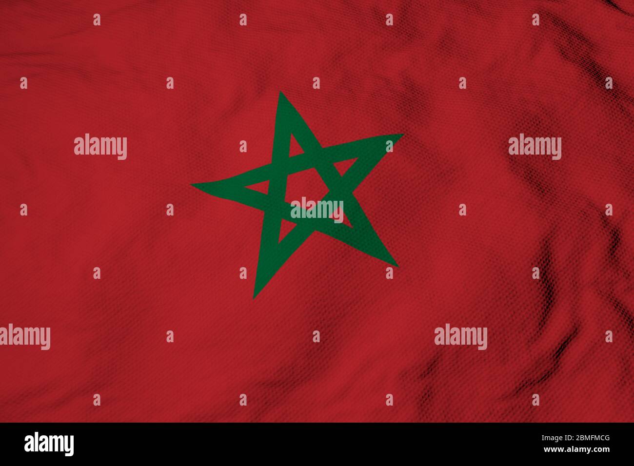 Primo piano su una bandiera marocchina in 3D. Foto Stock