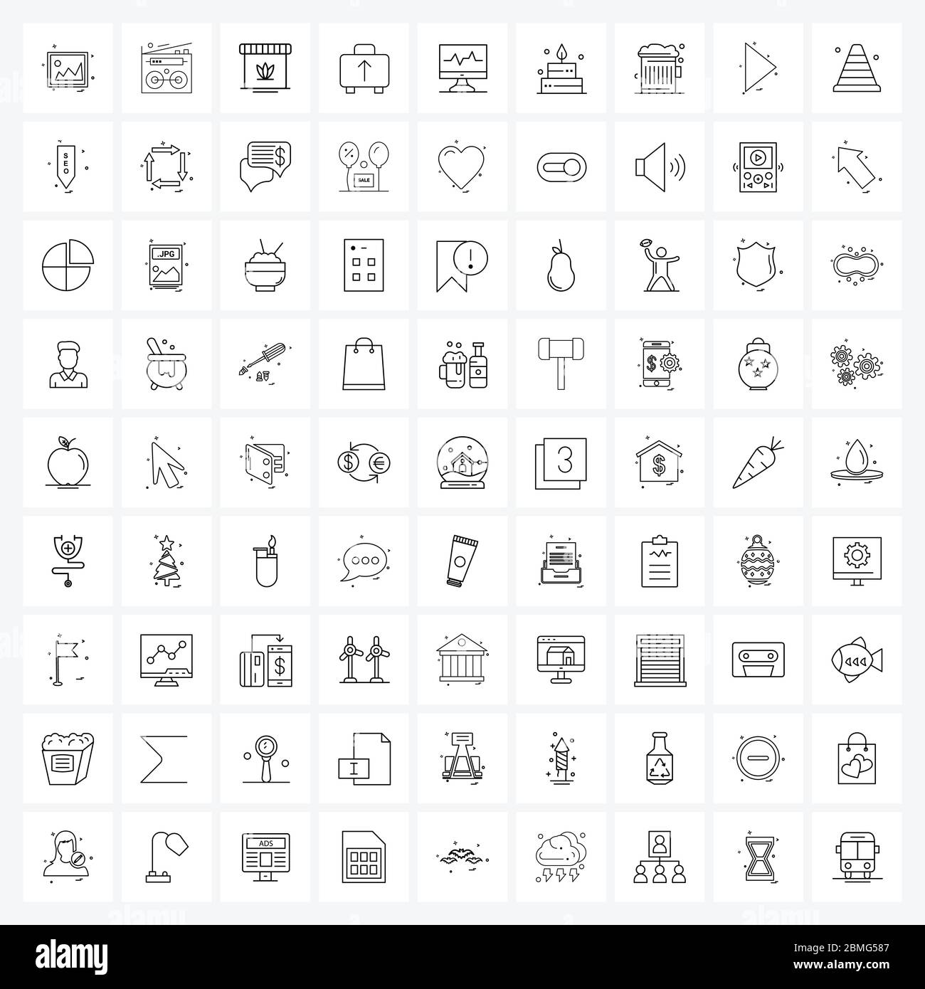 Set di icone di linea di 81 simboli moderni di impulsi, battiti, medicina, caricamento, valigetta illustrazione vettoriale Illustrazione Vettoriale
