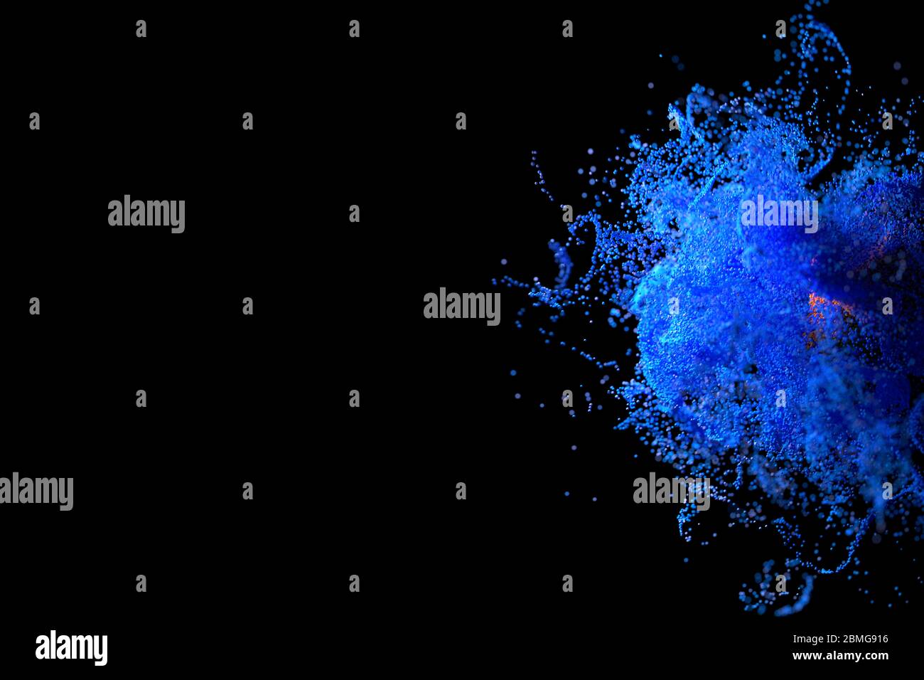 Cloud computing blu e arancione con particelle. Concetto di coronavirus. Sfondo astratto generato dal computer. illustrazione 3d con copyspace Foto Stock