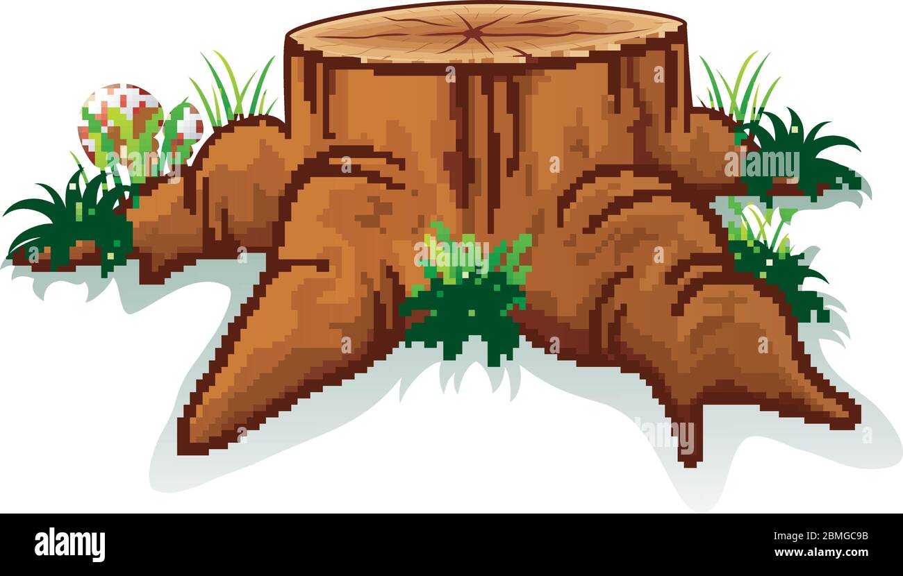 Illustrazione del ceppo di albero e funghi Illustrazione Vettoriale