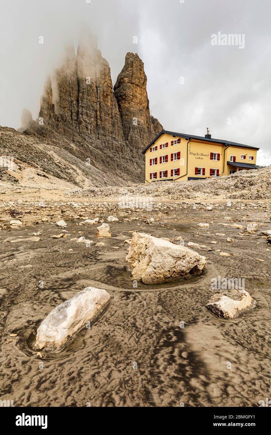 Italia - Trentino - Val di fassa - rifugio Re Albetro e Torri del Vajolet Foto Stock