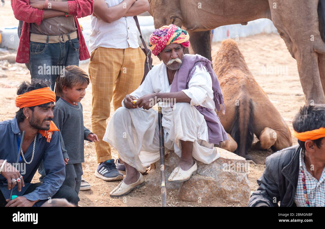 Ritratto della gente di Rajasthani nella città di Pushkar Foto Stock