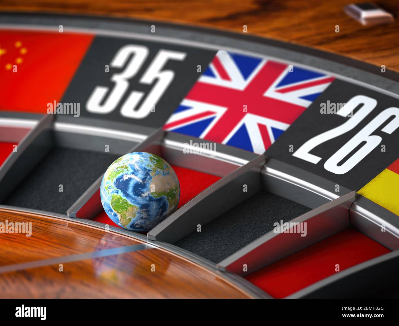 Imparare il concetto di lingua inglese. Terra come una palla di roulette del casinò con la bandiera britannica di Gran Bretagna Btitain nel numero vincente. illustrazione 3d Foto Stock
