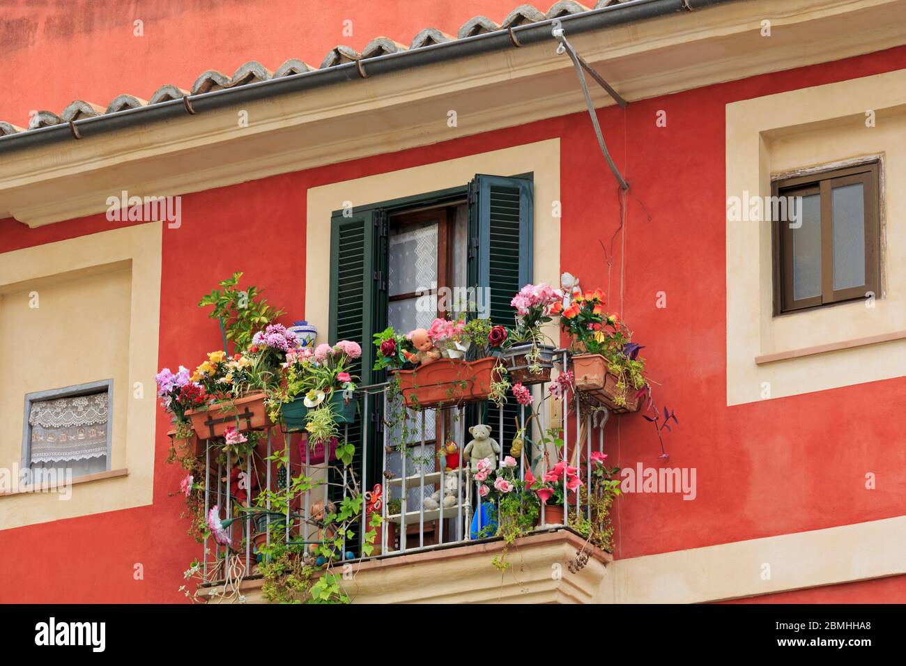 Balcone su Oms Street, Palma di Maiorca, Maiorca, Isole Balaeriche, Spagna, Europa Foto Stock