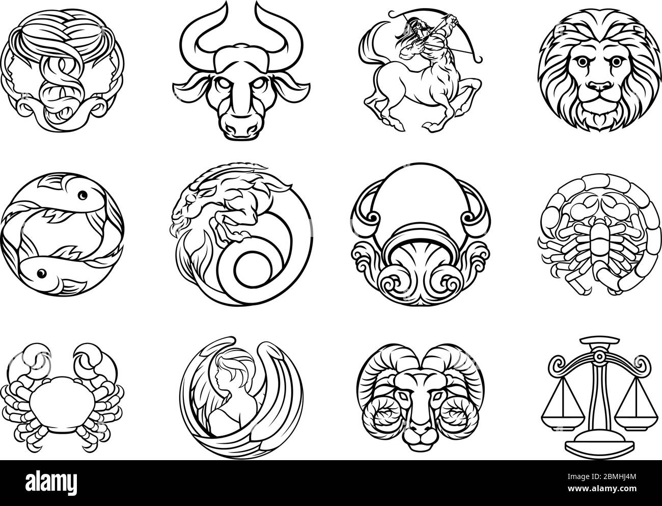 Oroscopo astrologia zodiacale segno stellare insieme di icone Illustrazione Vettoriale