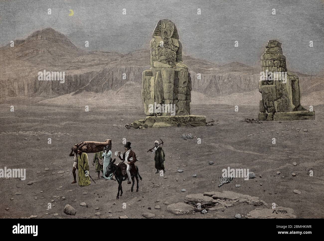"L'archeologue egyptologue Jean Francois Champollion (1790-1832) venu faire des etudes sur le site des colosses de Memnon, Egypte" (Archaeologi francese Foto Stock